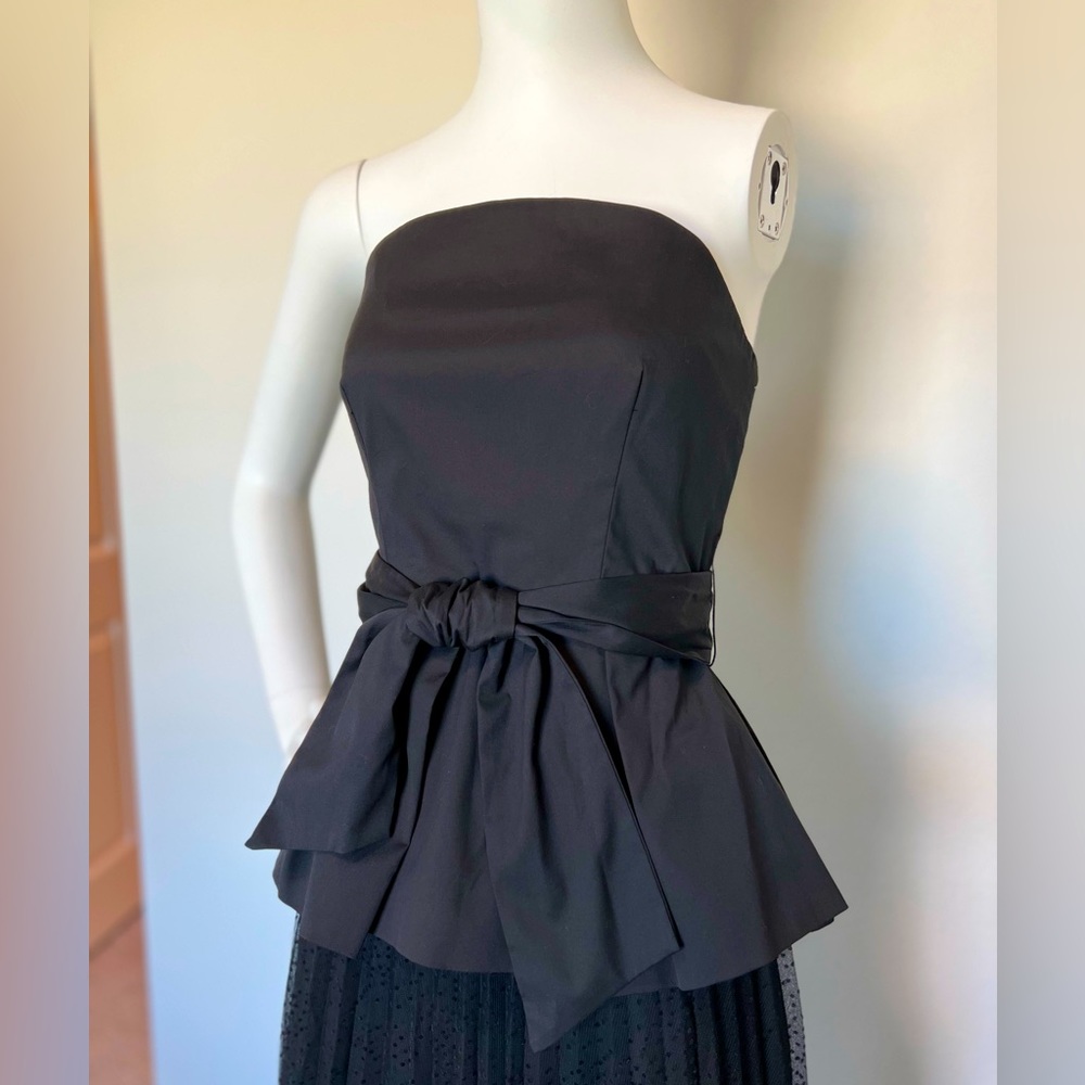 MILLY Strapless Peplum Poplin Tie Front Party Top Vintage Collection